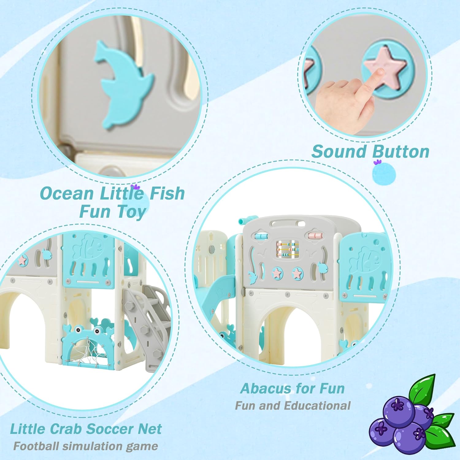 11-in-1 Multi-Activity Toddler Playset with Slide, Basketball Hoop & Telescope - Indoor/Outdoor Playground (Blue+Beige)