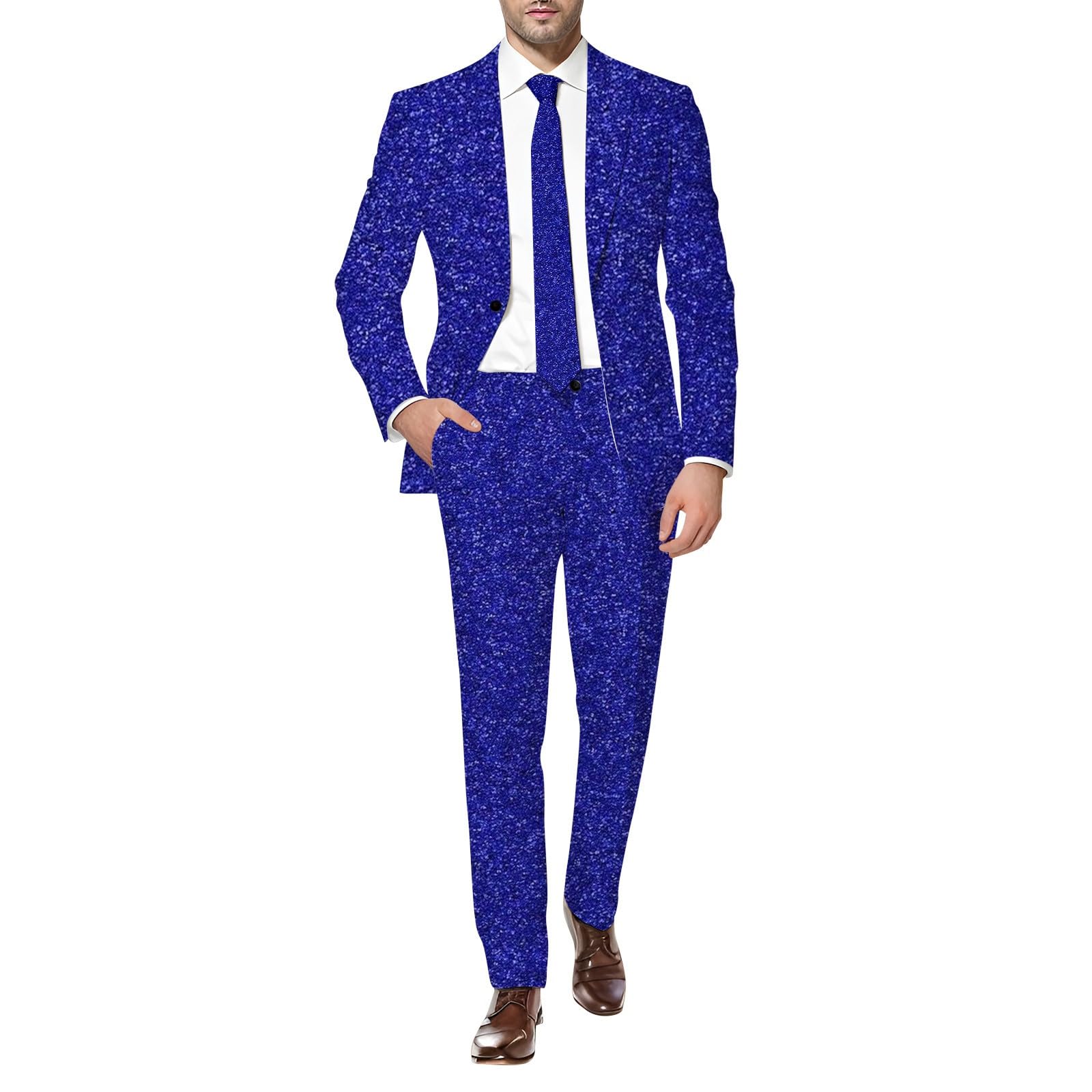 RUMAOZIA Men's Sequin Suit Set, Glitter Outfit, Men's Tuxedo Carnival 2-Piece Disco Sets, Glitter Jacket and Trousers, Carnival Metallic Sequin Suits, Glitter Suit, Party Performance Costume, Z04 Blue — image 1