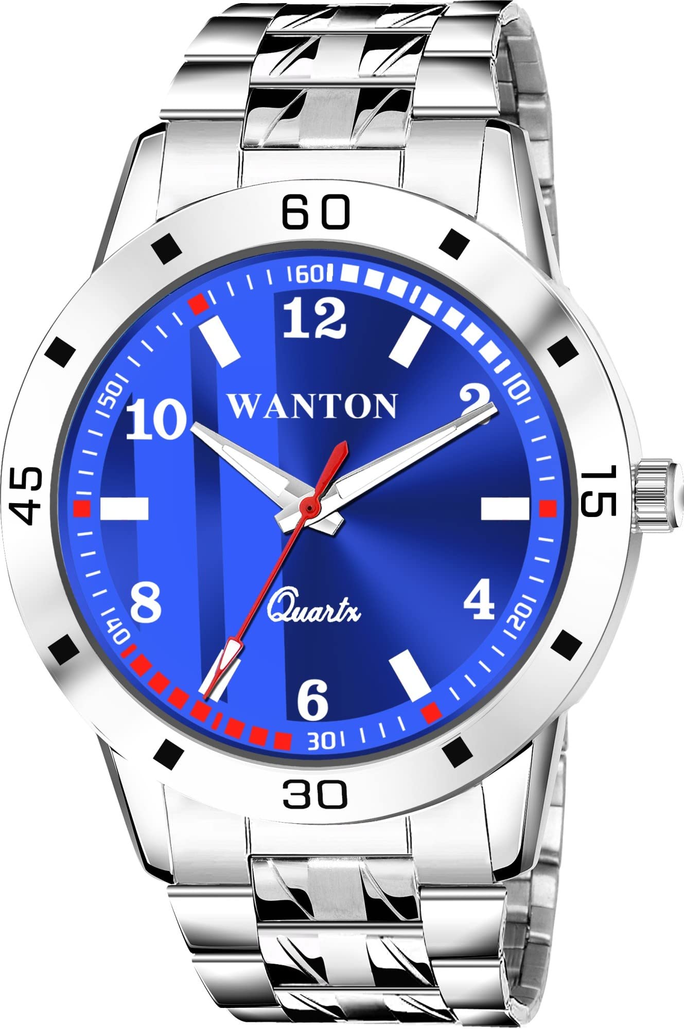 WANTON Stainless Steel Chain Shiny Attractive Silver Stylish dial Analog Watch.(P_C_B_1021) (Silver&Blue) (B0C1ZTYC95) Amazon Price History, Amazon Price Tracker