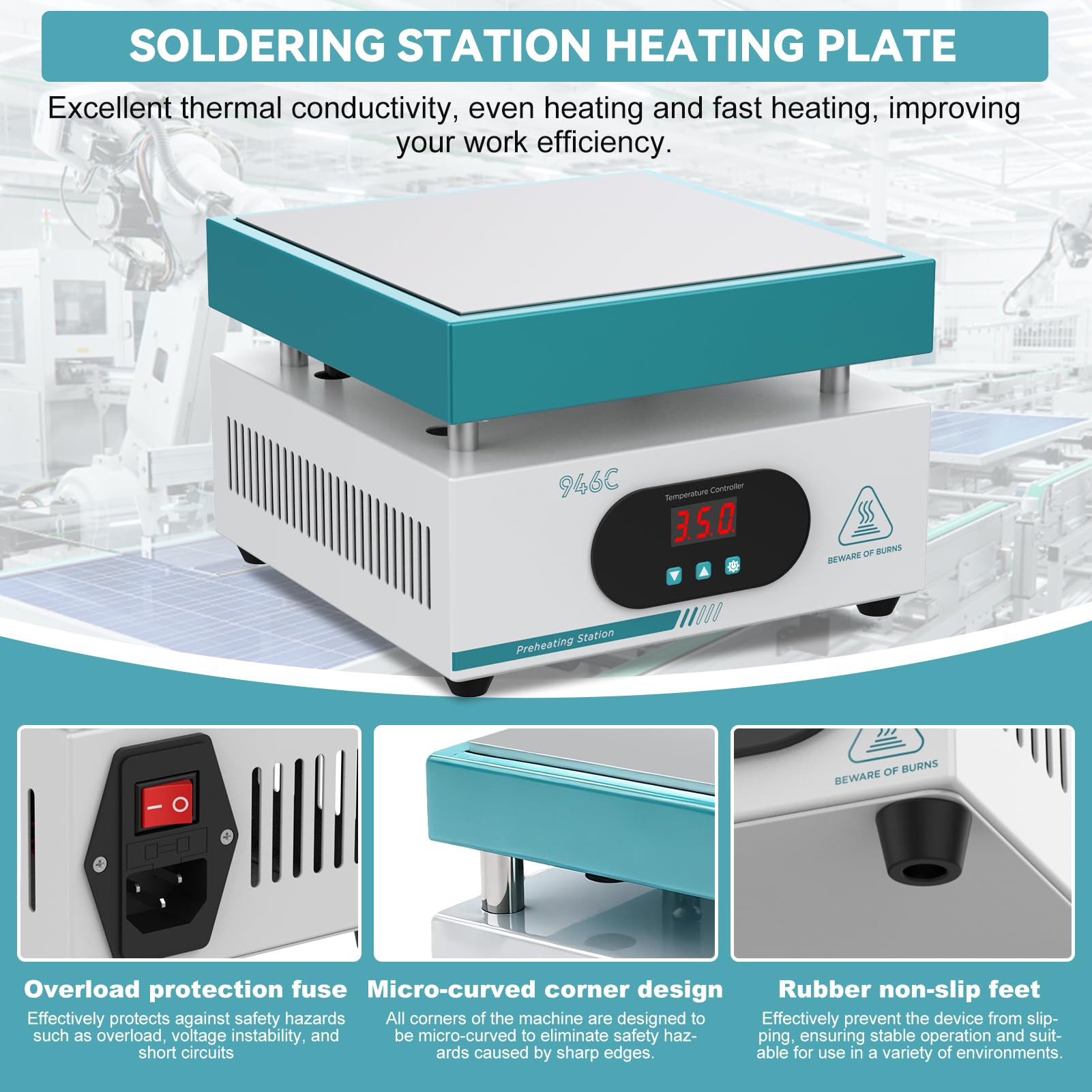 600W 220V Stazione di Saldatura Piastra Riscaldante 20 x 20 cm Area di Controllo Della Temperatura da Temperatura Ambiente a 350 °C Stazione di Riscaldamento per Rilavorazione SMD Rimozione PCB