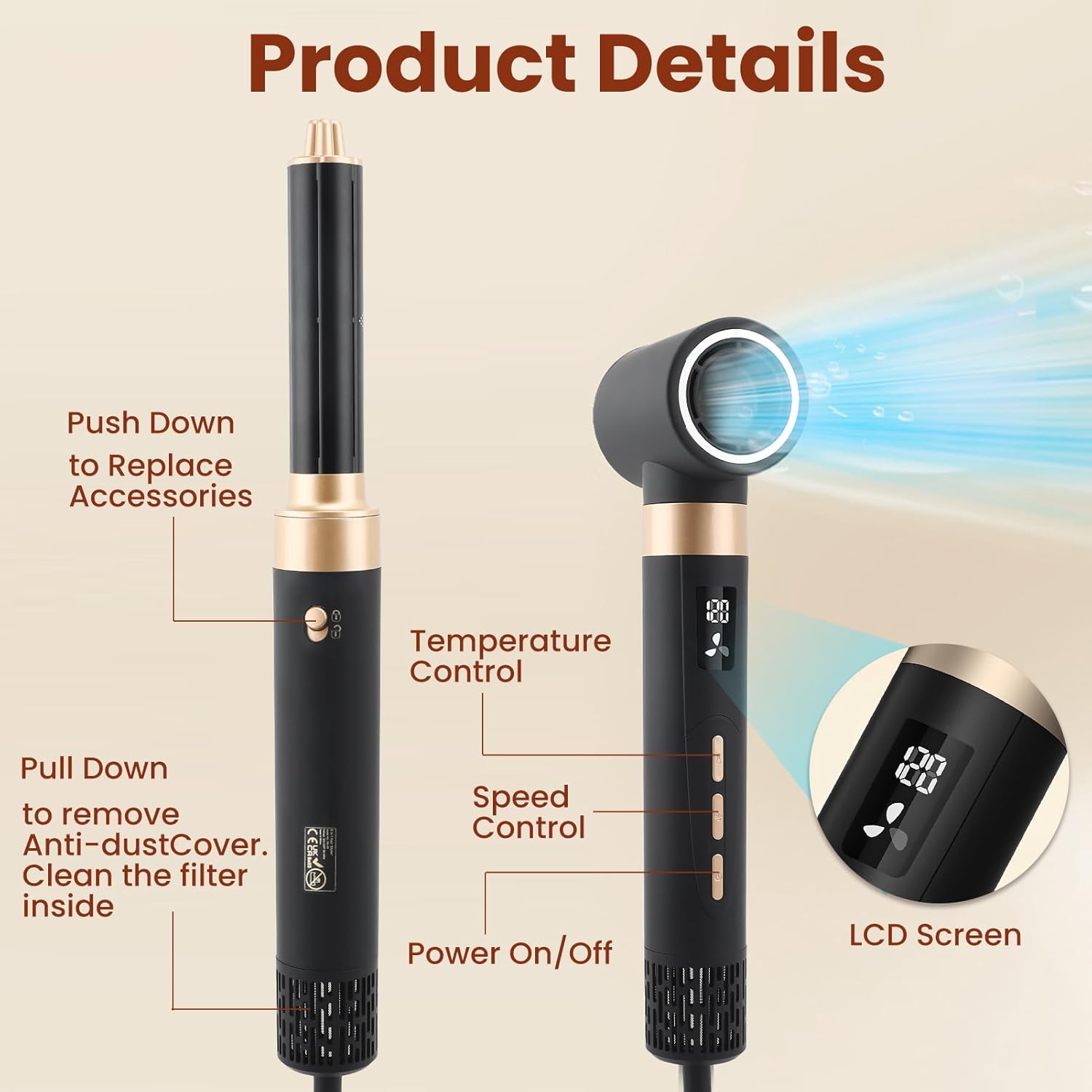 8 in 1 Hair Styler, Patented Design Professional Hot Air Styler High Speed 110000RPM Auto-Wraps Curler Detachable Powerful Blow Dryer Brush for Women Fast Drying, Volumizing, Smoothing