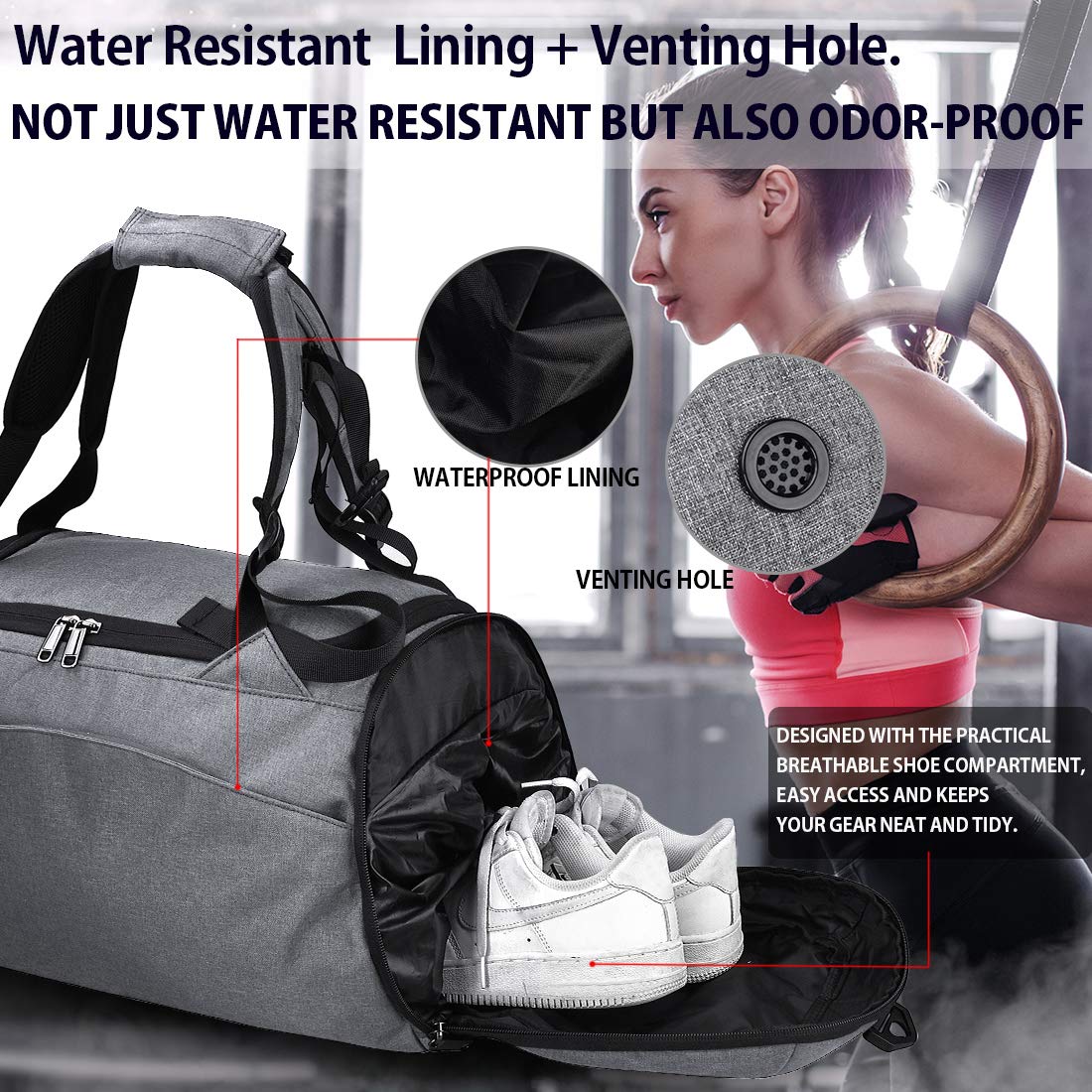 NEWHEY Borsone Palestra Borsa Sportiva con Scomparto per Scarpe Borsa da Viaggio Duffel Bag Uomo Tote Grande Impermeable 40L