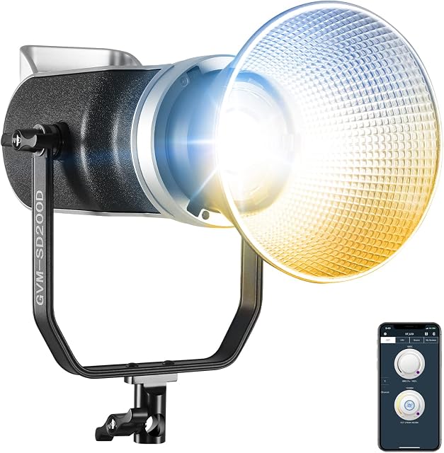 GVM Bi-Color LED Video Light, 200W Photography Studio Lighting Kit with Bluetooth App/DMX Control, 93000lux@0.5m Continuous Output Lighting for Video Recording, Wedding, Outdoor Shooting