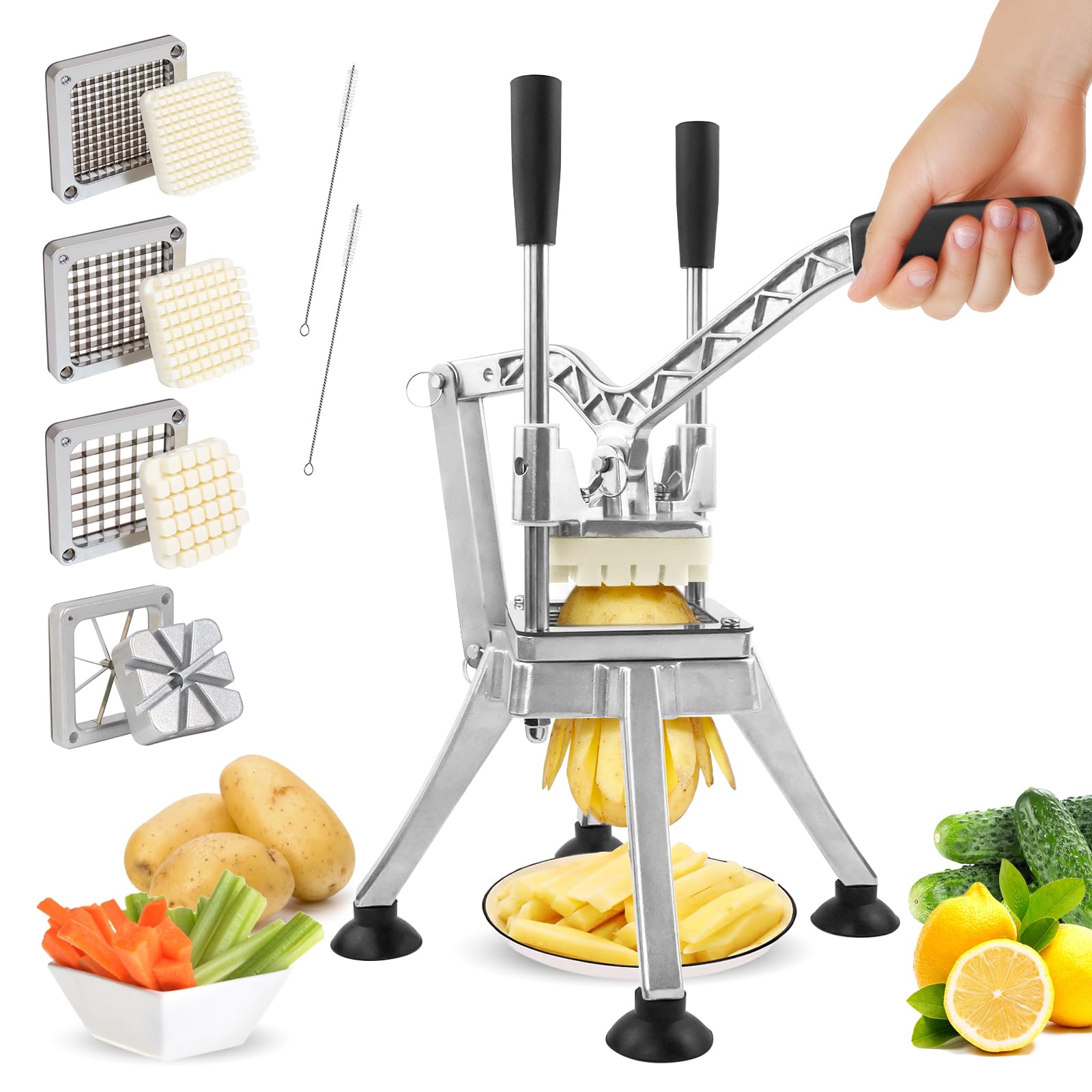 Anatole Tagliapatate per Patate Fritte Professionale Verticale con 6mm 9mm 13mm Spicchi Lame in Acciaio Inox Taglia Patate a Bastoncino Manuale per Frutta Verdure Carote Cetrioli Cipolle Limoni