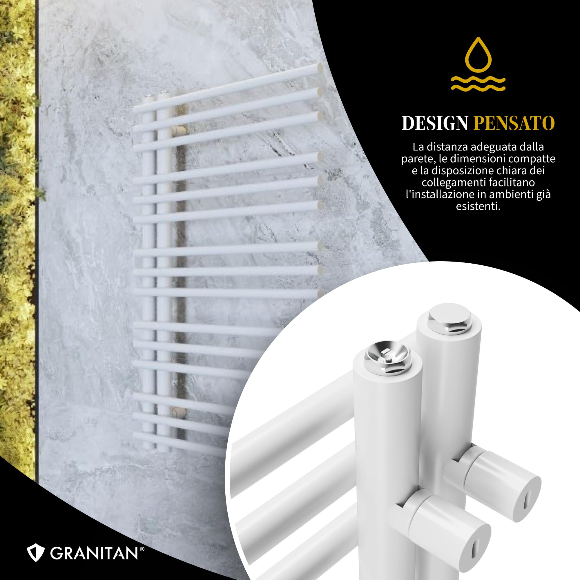 Granitan Termoarredo Bagno 90x50 cm - 400W - Termo Arredo da Bagno - Termoarredo Idraulico - Termosifone da Parete - Bianco