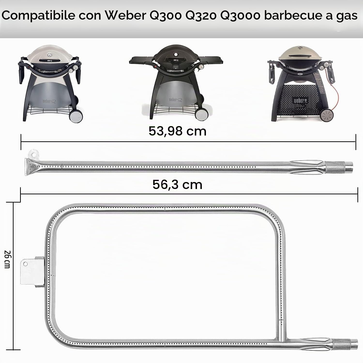 Tubo di Bruciatore in Acciaio Inossidabile 65032 per Weber Q300 Q320 Q3000 Q3200, Ricambio Brenner per Weber 404341 424001 426001 57060001 57067001, Sostituto Ersatzteil 60036 13122 80385 80387