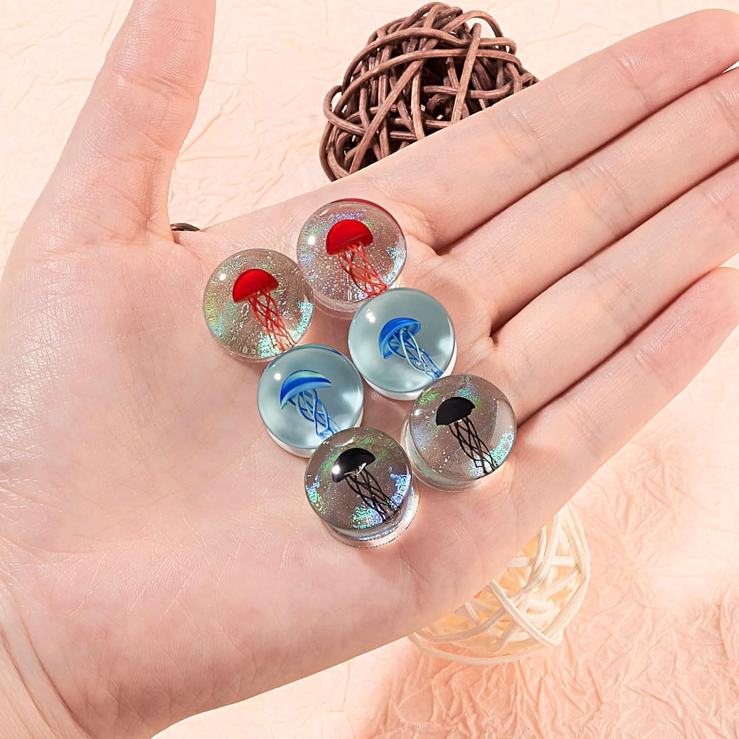 Qmcandy 6pcs Glass Jellyfish Ear Plugs Stretching Piercing Tunnels for Ear Gauges 0g-5/8 inch