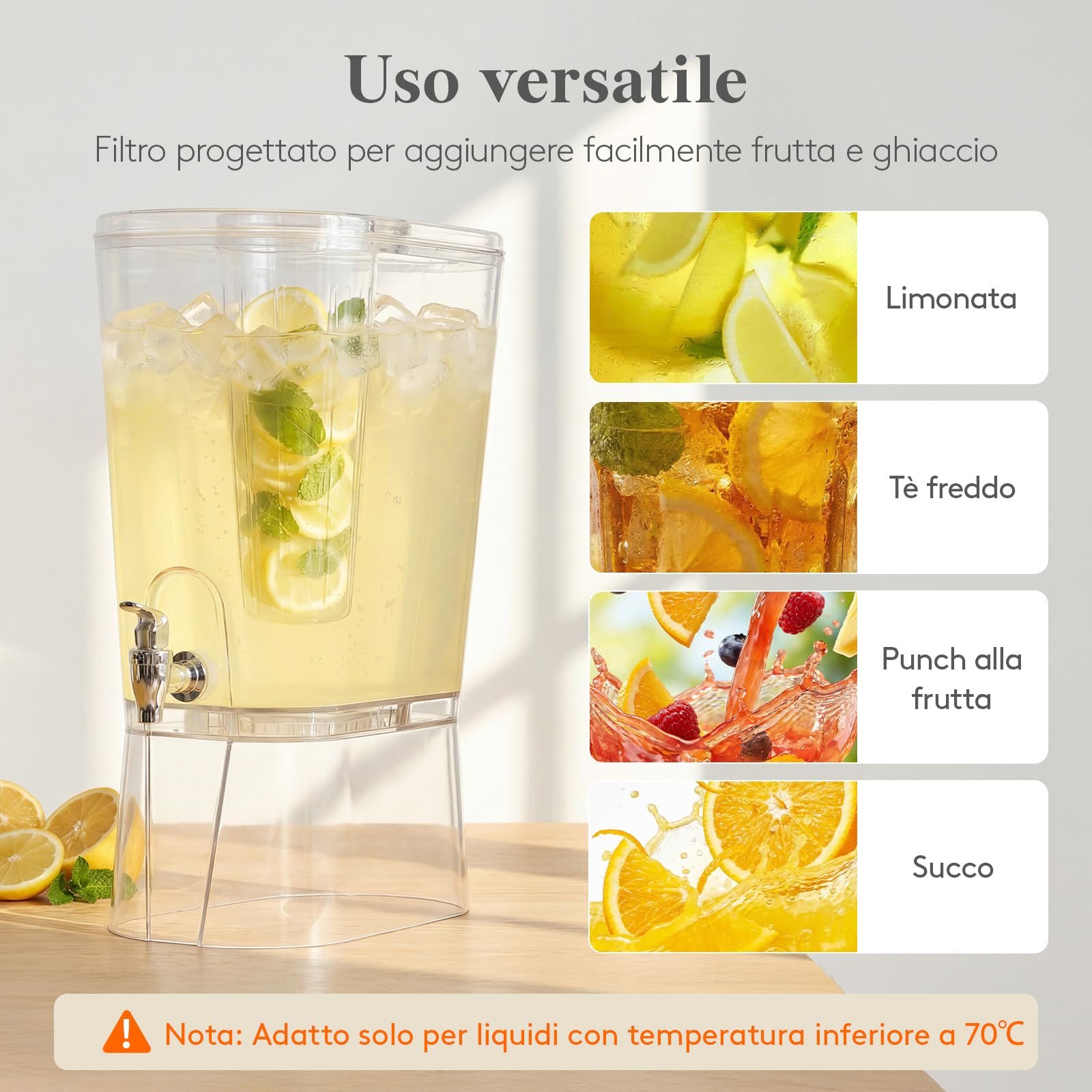 Lifewit 8L Grande Dispenser Bevande con Rubinetto, Dispenser Acqua con Filtro e Cartelli Cancellabili, Distributore Bevande in Plastica per Cocktail, Succhi, Limonata, 30 x 38 cm, Set di 2