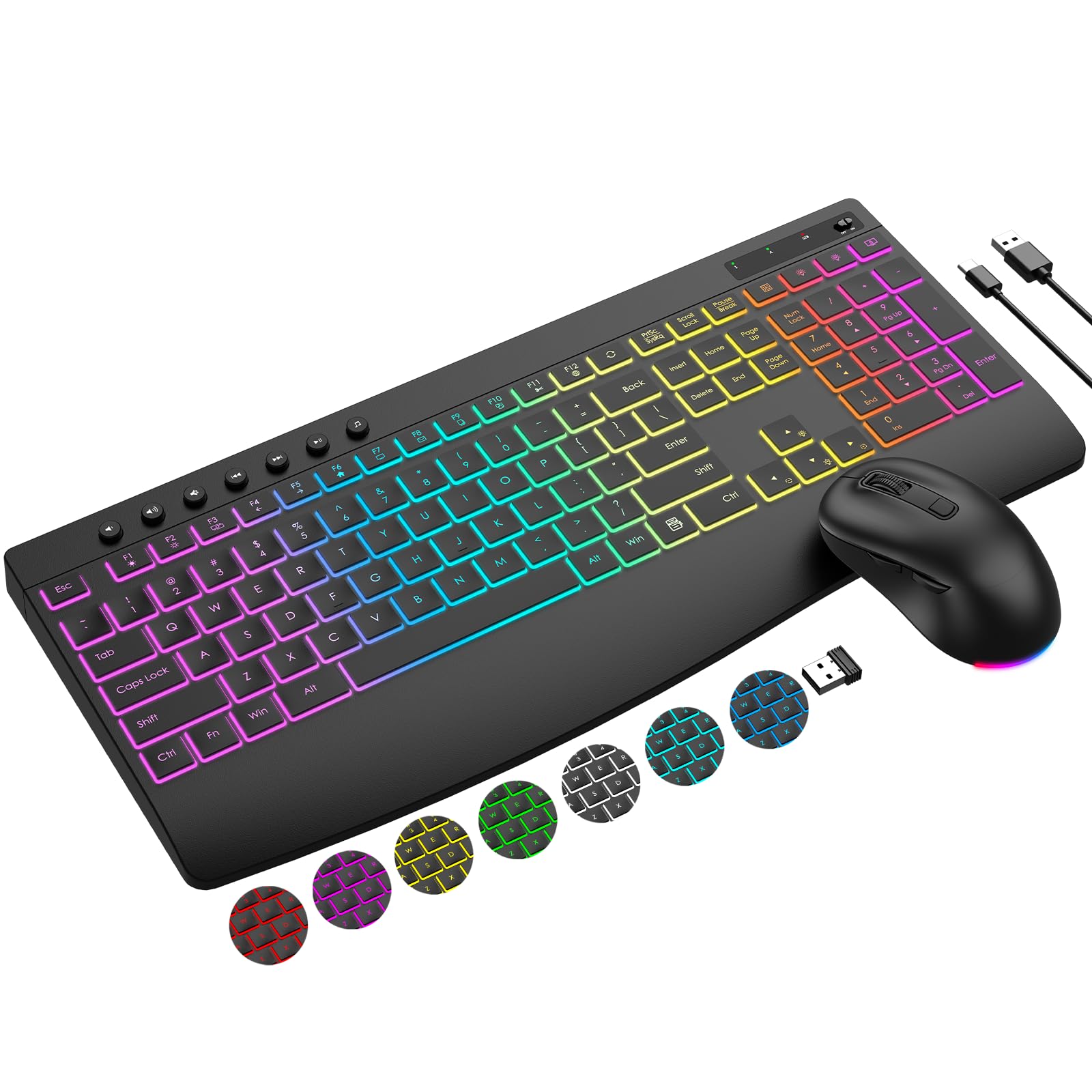 Photo 1 of Wireless Keyboard and Mouse Combo, 9 Backlit Effects, 4000mAh Rechargeable Backlit Keyboard with Wrist Rest, 6 Button Mouse, 2.4G Full Size Quiet Keyboard Set for Computer, PC, Laptop, Mac, Windows