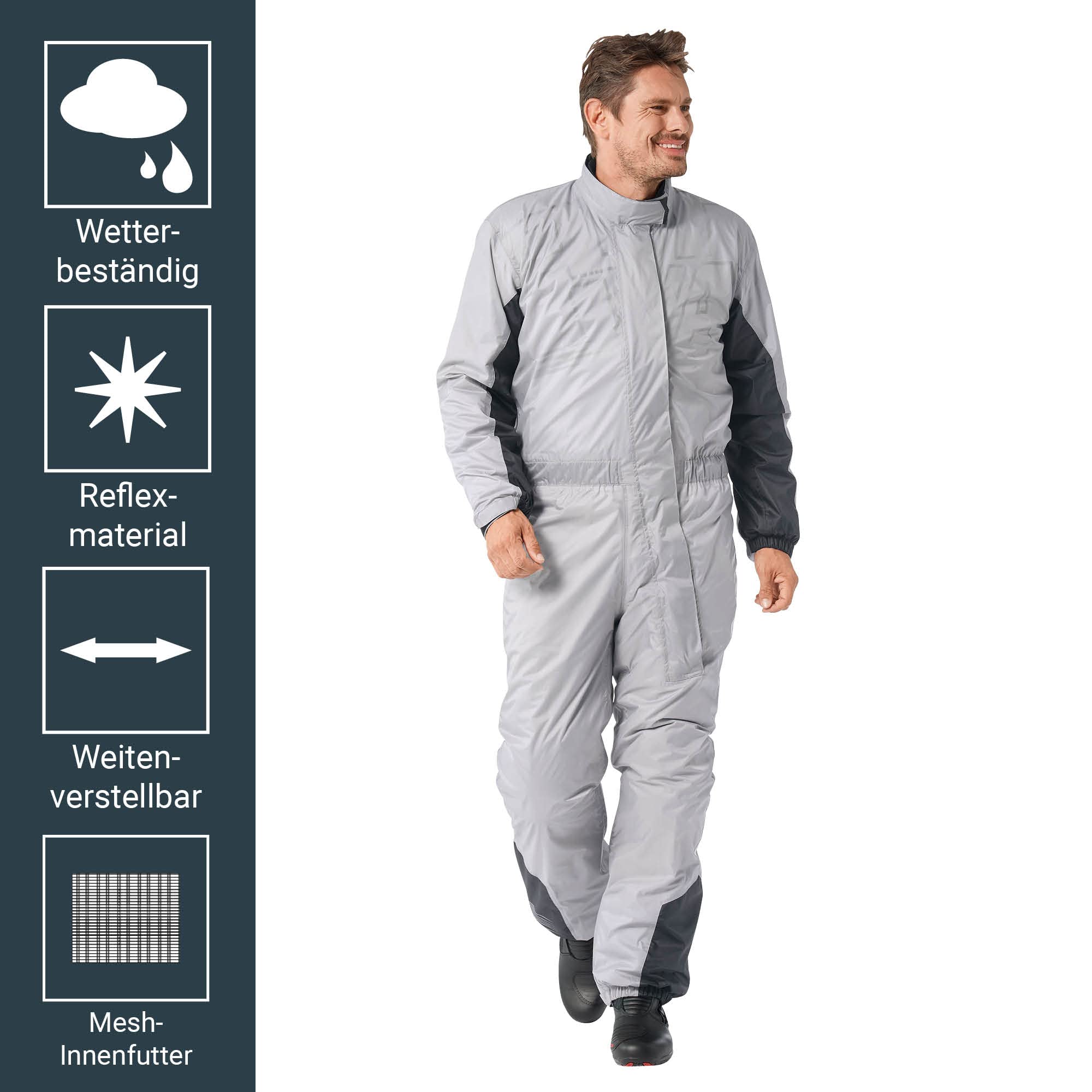 Regenkombi Motorrad Herren & Damen, Wasserdichter & Winddichter Regenanzug, Motorrad Regenbekleidung & Fahrrad Regenbekleidung, Silber, Größe XS-XXL