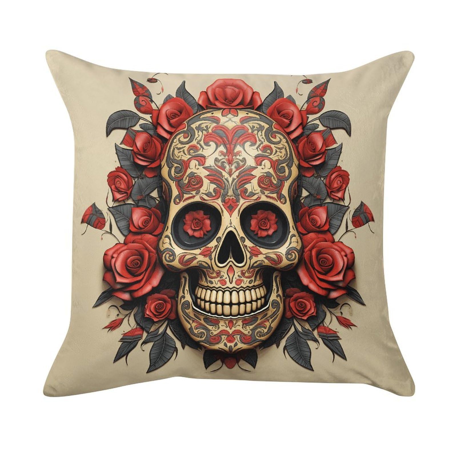 VstaDank Red Rose Sugar Skull Pillow Covers Super Soft Pillow Cases Square Throw Pillowcase Decorative Luxury Cushion Cases Velvet Lumbar Pillow Shells with Zipper for All Seasons