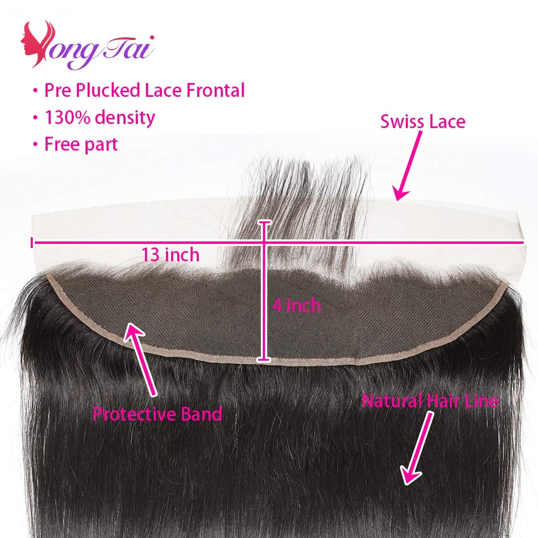 Straight Human Hair Lace Frontal Closure 13x4" Free Part Ear To Ear Malaysian Virgin Straight Hair Lace Front Closures With Baby Hair Pre Plucked Hairline 1B Color 8 Inch