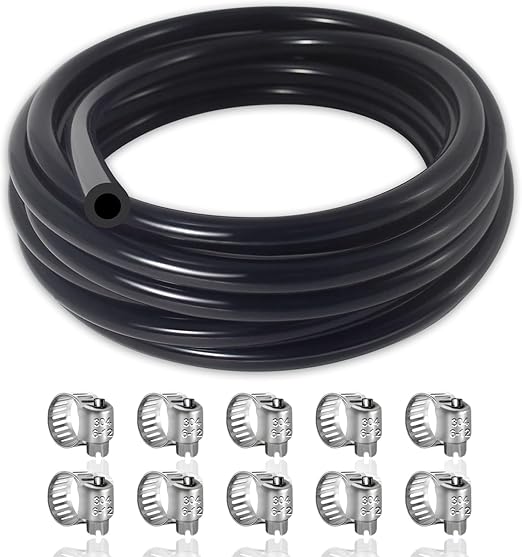 Vacuum Hose Automotive, 10 FT 3/16 Inch ID Silicone Vacuum Line with 10PCS Clamps, 130PSI Max Pressure
