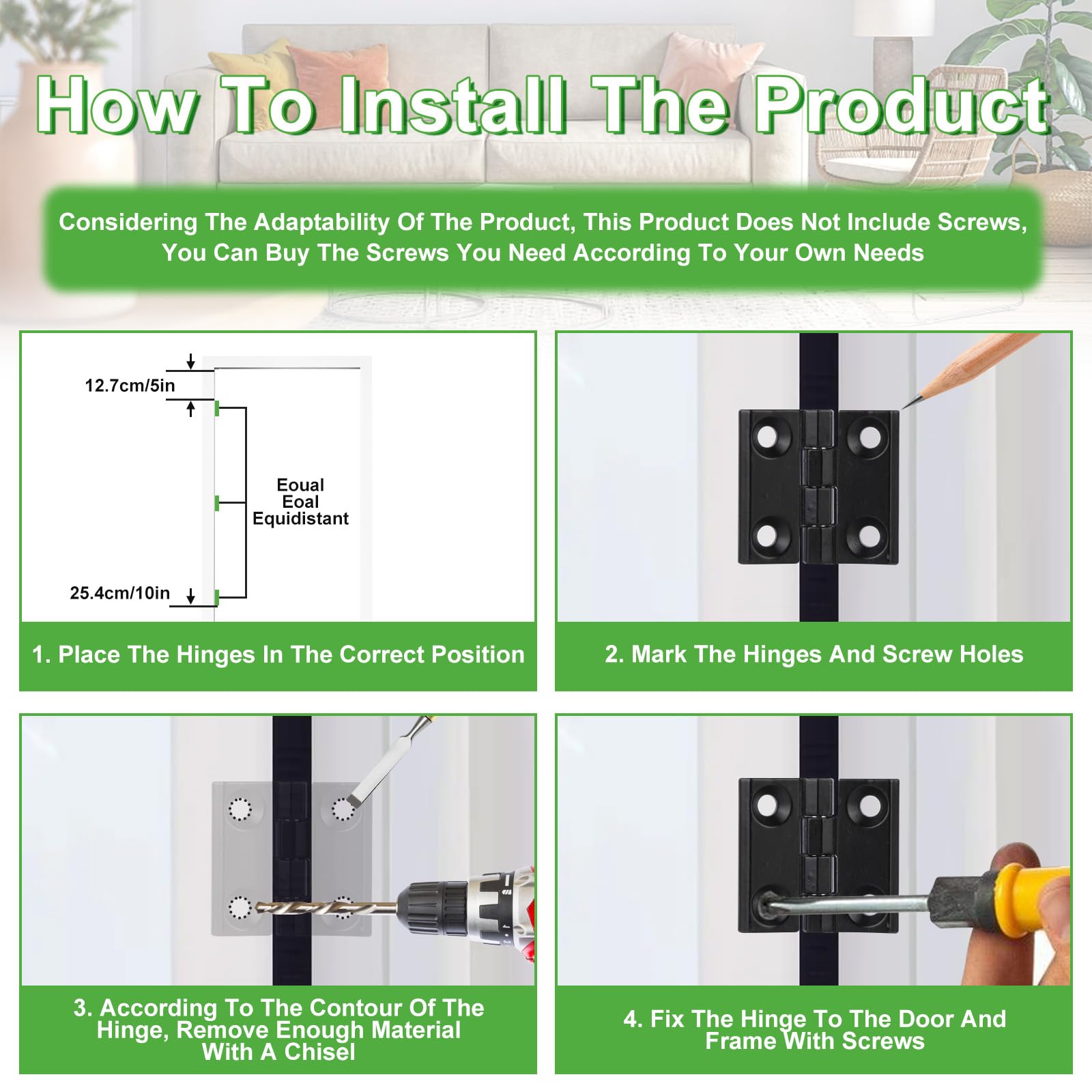 8 Cerniere In Acciaio Inox 304 Nero - 40mm Per Porte, Scatole Legno E Mobili - Riduzione Rumore