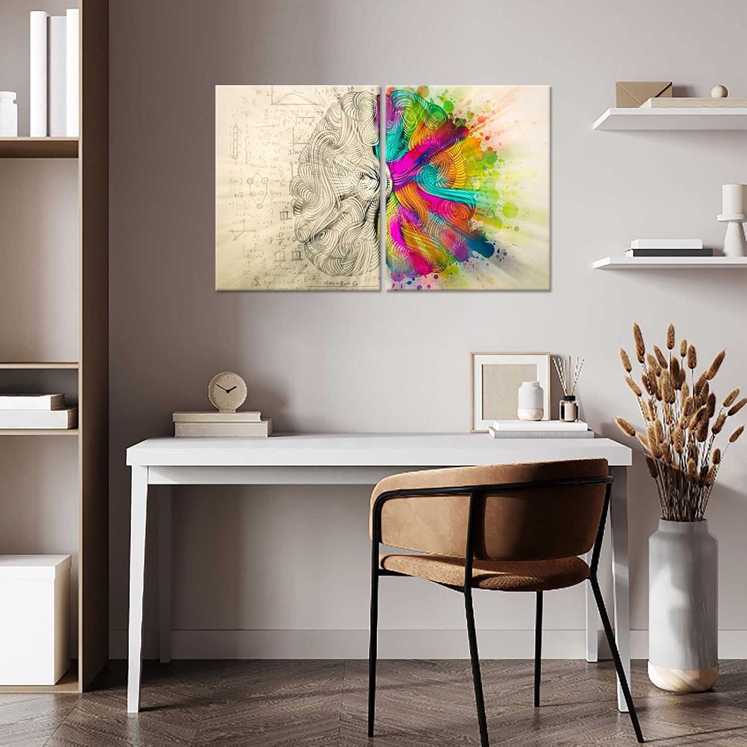 iHAPPYWALL 2 Panel Abstract Brain Canvas Wall Art Left and Right Brain Inspiration Motivation Science Decoration Artwork for Office Classroom Bedroom Ready to Hang 16''x20''x2pcs