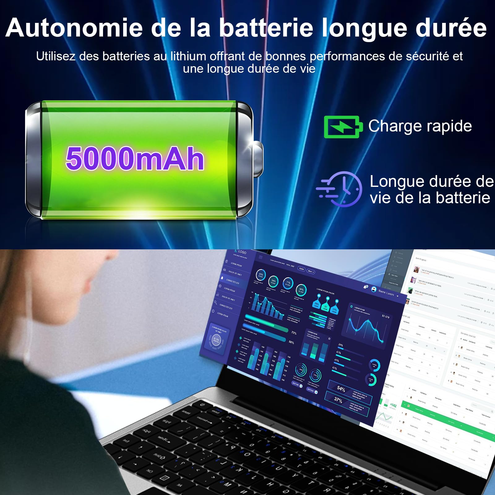 bvate Ordinateur PC Portable 14 Pouces 8+256Go Win11 Celeron N4020 Support 1 to SSD Expansion 2.4G+5G WiFi Bluetooth 4.2 USB HDMI 1920 x 1080 FHD Membrane de Clavier AZERTY - Argent-005