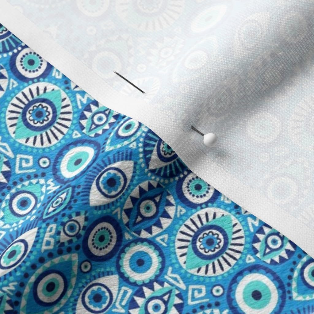 Spoonflower Fabric - Evil Eye Blue Micro Greek Eyes Printed on Minky Fabric by The Yard - Sewing Baby Blankets Quilt Backing Plush