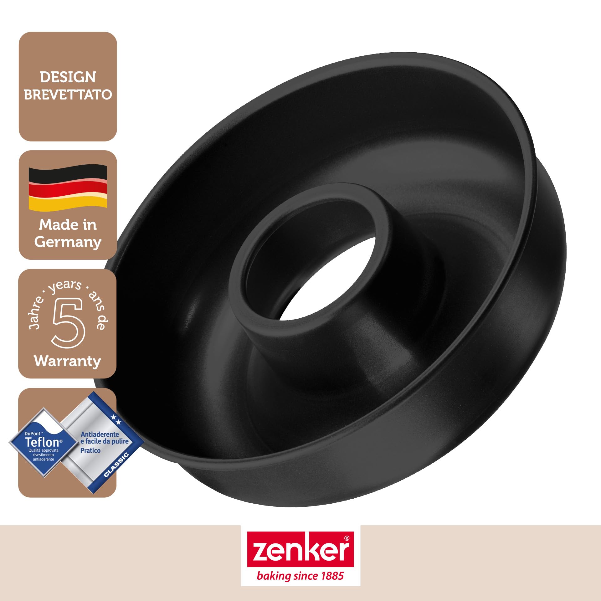 Zenker Stampo per Ciambella Liscia con Foro Centrale Ø28 x 7cm, in Acciaio Carbon Steel con rivestimento Antiaderente, per Casatiello, Tortano e dolci tradizionali Italiani