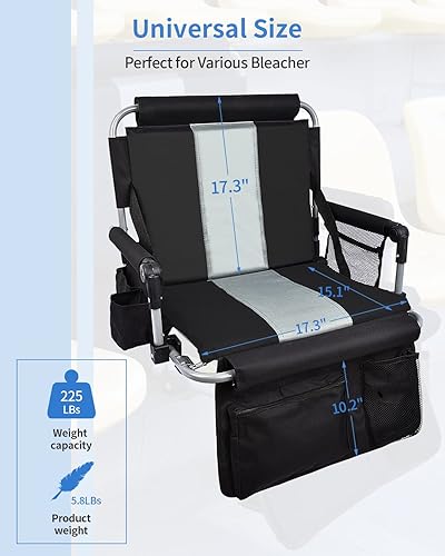 Miniatura 6 de AOOXIMI Asientos de estadio para gradas con soporte de espalda, asientos de gradas con respaldo y cojín ancho, sillas de estadio con portavasos,
