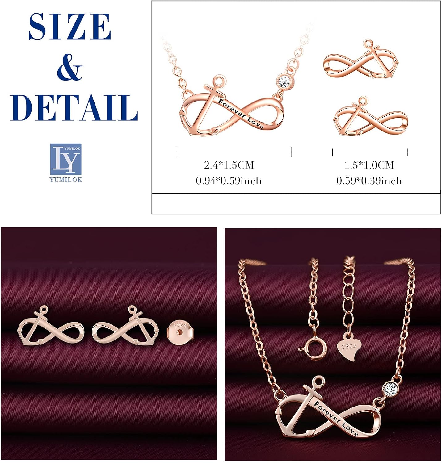 Yumilok Sterling Silver Jewelry Sets–Infinity Anchor Necklace Earrings for Women White Gold Plated Pendant Necklace Jewelry for Teen Girls Friends Mom Birthday Bridesmaids Wedding Mothers Day Gifts - Image 2