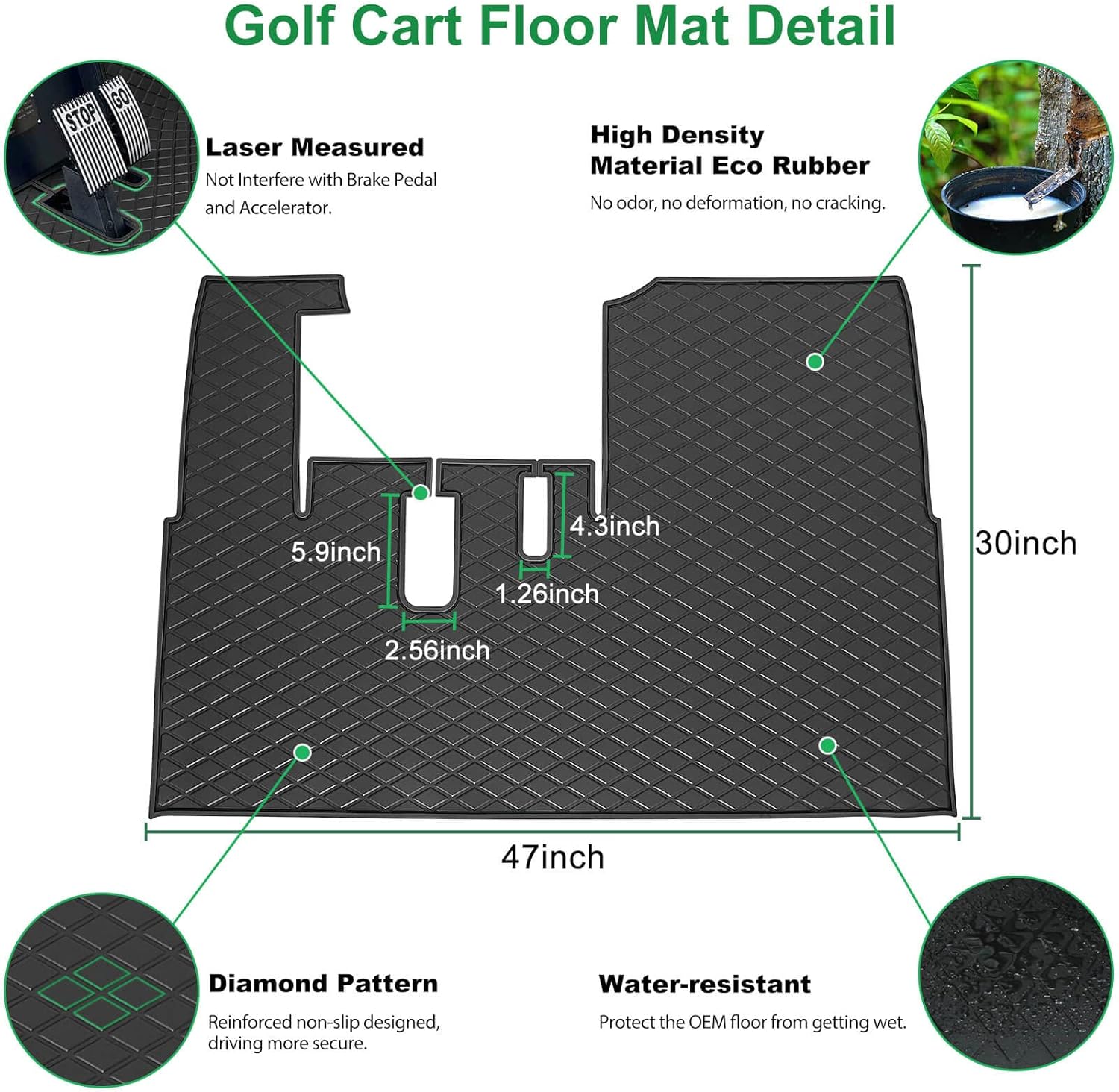 Golf Cart Floor Mat for ICON i20 i40 Full Coverage Floor Liner Mat Replacement Compatible with iCON Golf Carts (i20, i40) and Advanced EV (Gen1) Rubber Non-Slip Easy to Clean
