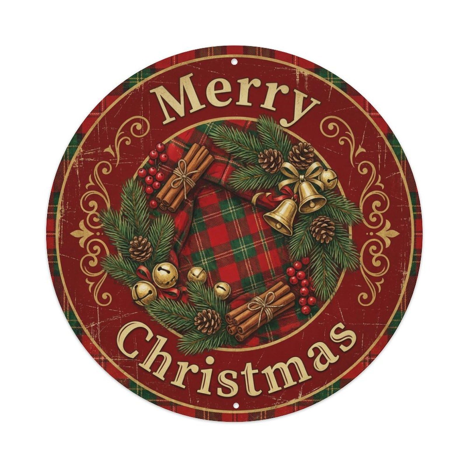 Merry Christmas Festive Tartan Plaid Metal Tin Sign