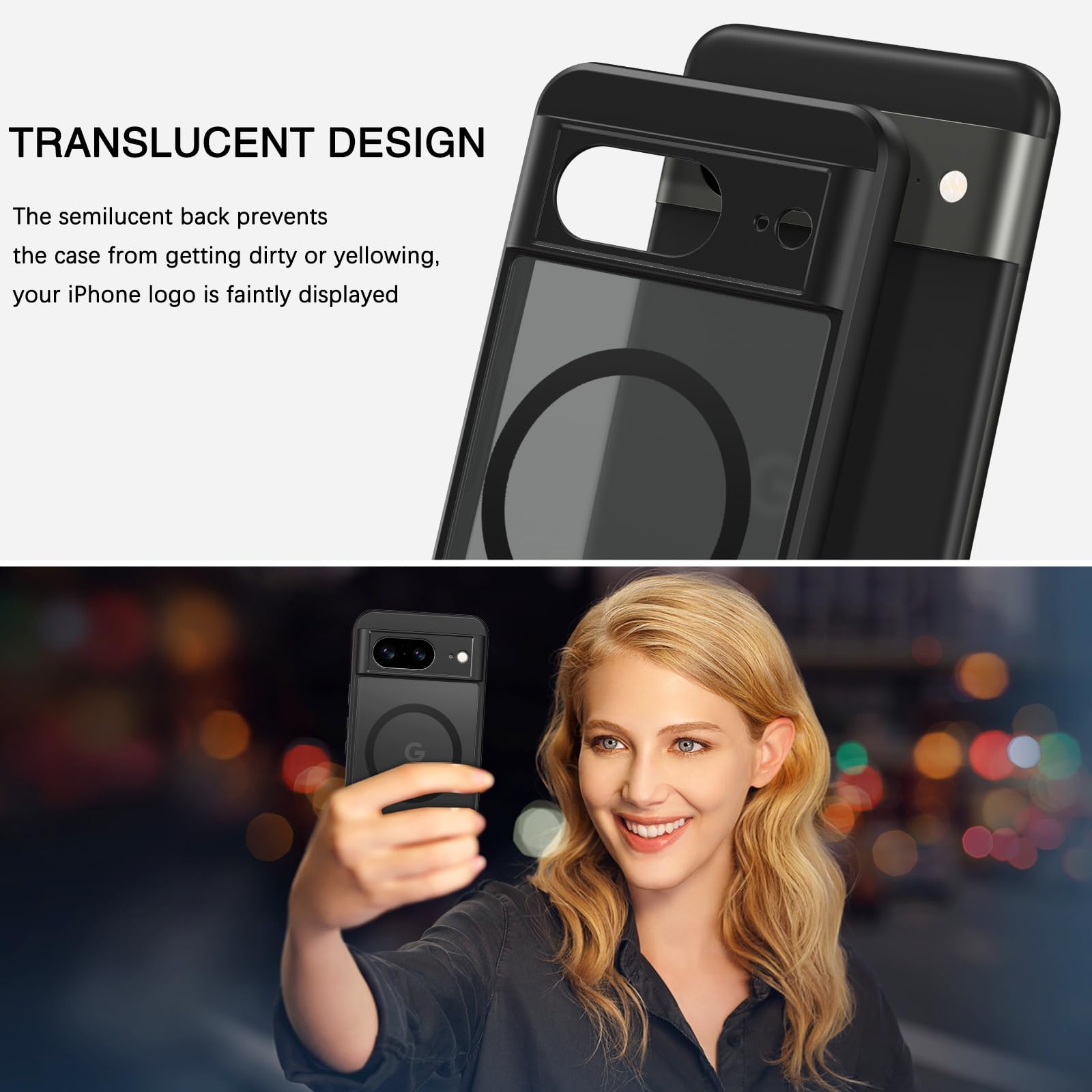 BENTOBEN Schutzhülle Für Google Pixel 8 - Magnetisch (MagSafe Kompatibel), Durchscheinend Matt, Stoßfest