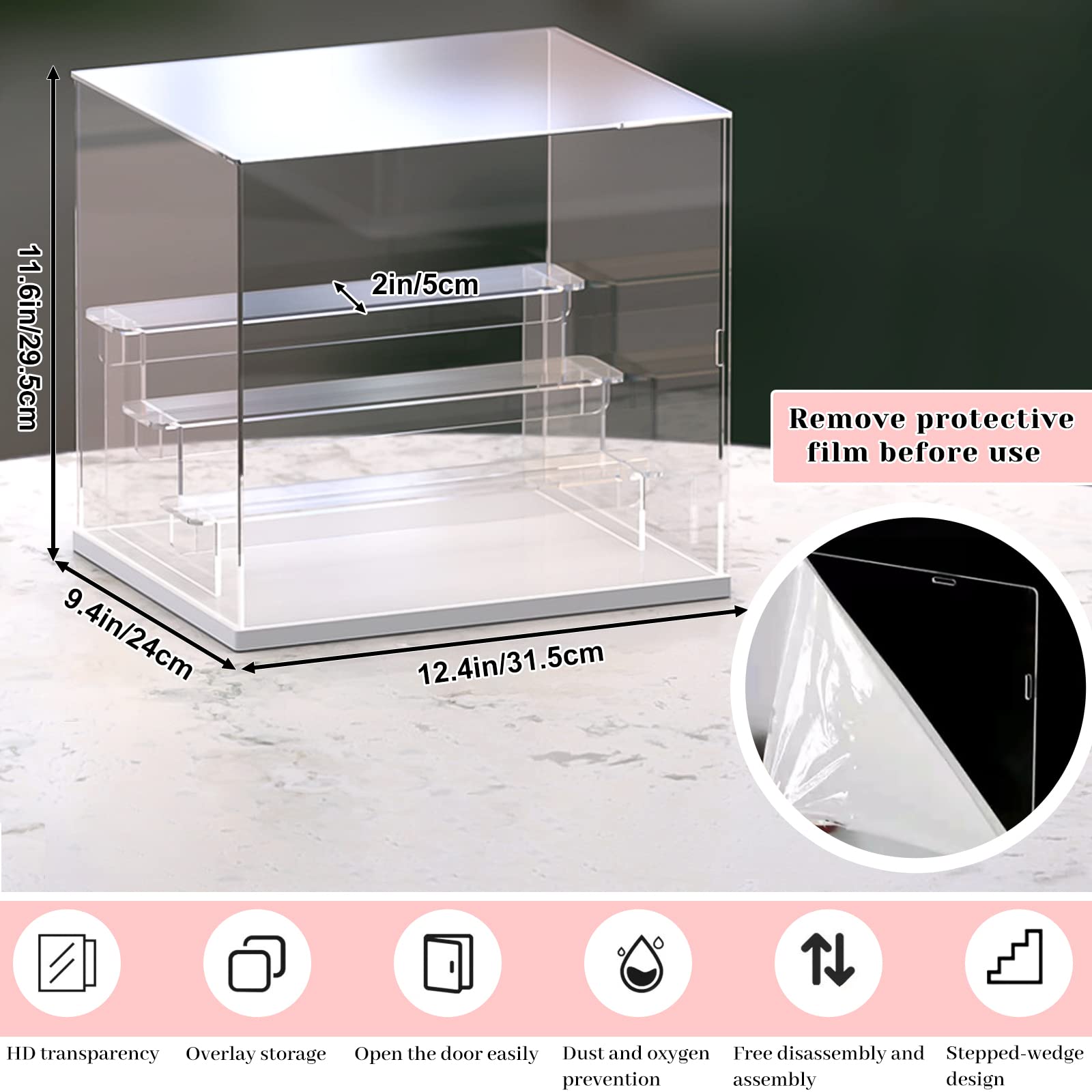 Vitrine Présentation Acrylique QWORK 32x18x25cm - Boîte Transparente Pour Figurines Et Collections