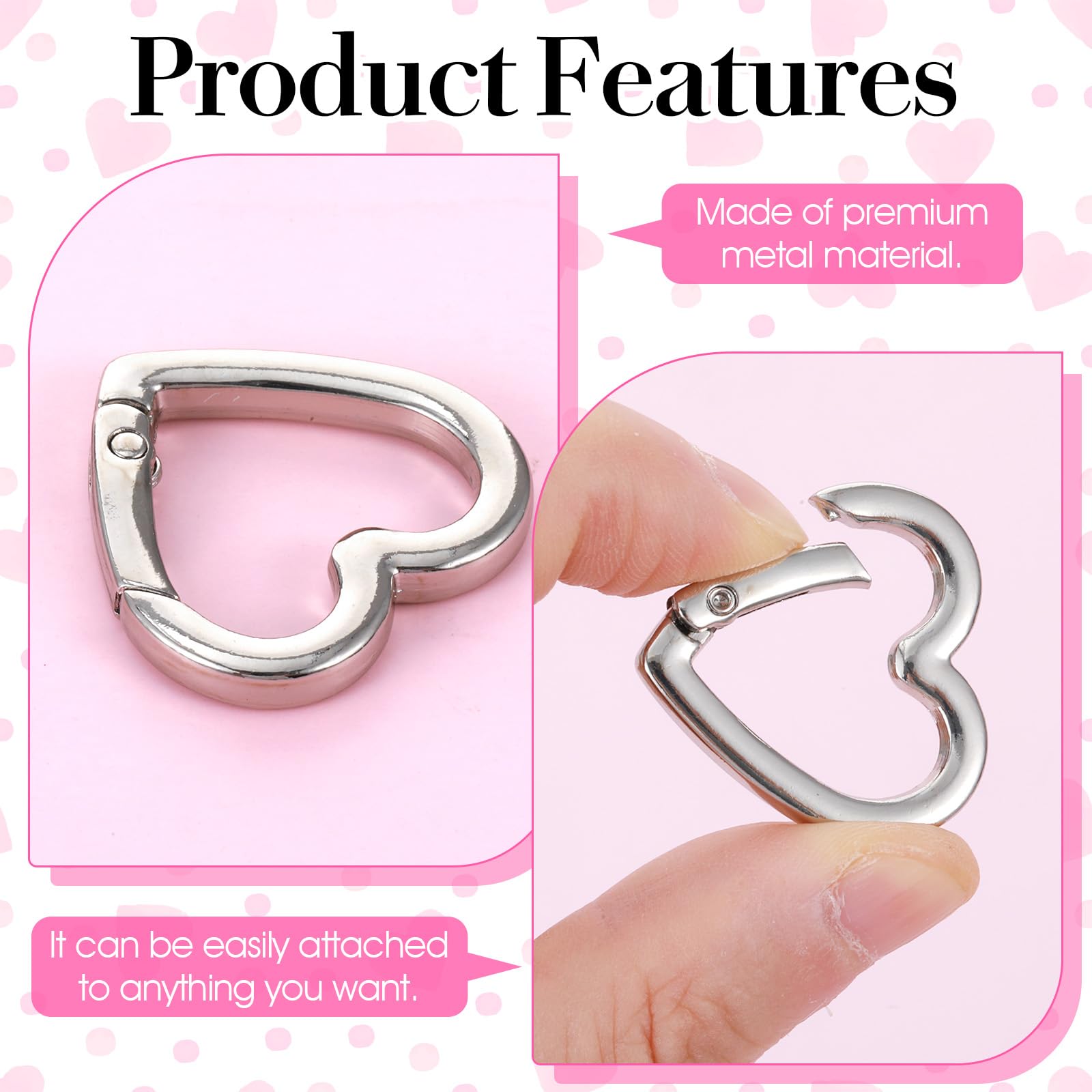 Nogeqi Hartvormige karabijnhaken, 4 stuks, sleutelring, hartvormige karabijnhaak, clips, kleine hartvorm, karabijnhaak voor riemketting, doe -het-zelf sleutelhanger, rugzak, 2,5/3 cm (zwart, zilver