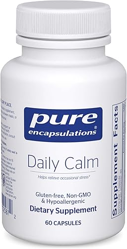 Pure Encapsulations Daily Calm  Suplemento vegano de apoyo para el estrés y el sueño  Contiene Ashwagandha, Azafrán, GABA y L-Teanina  Sin OGM, sin