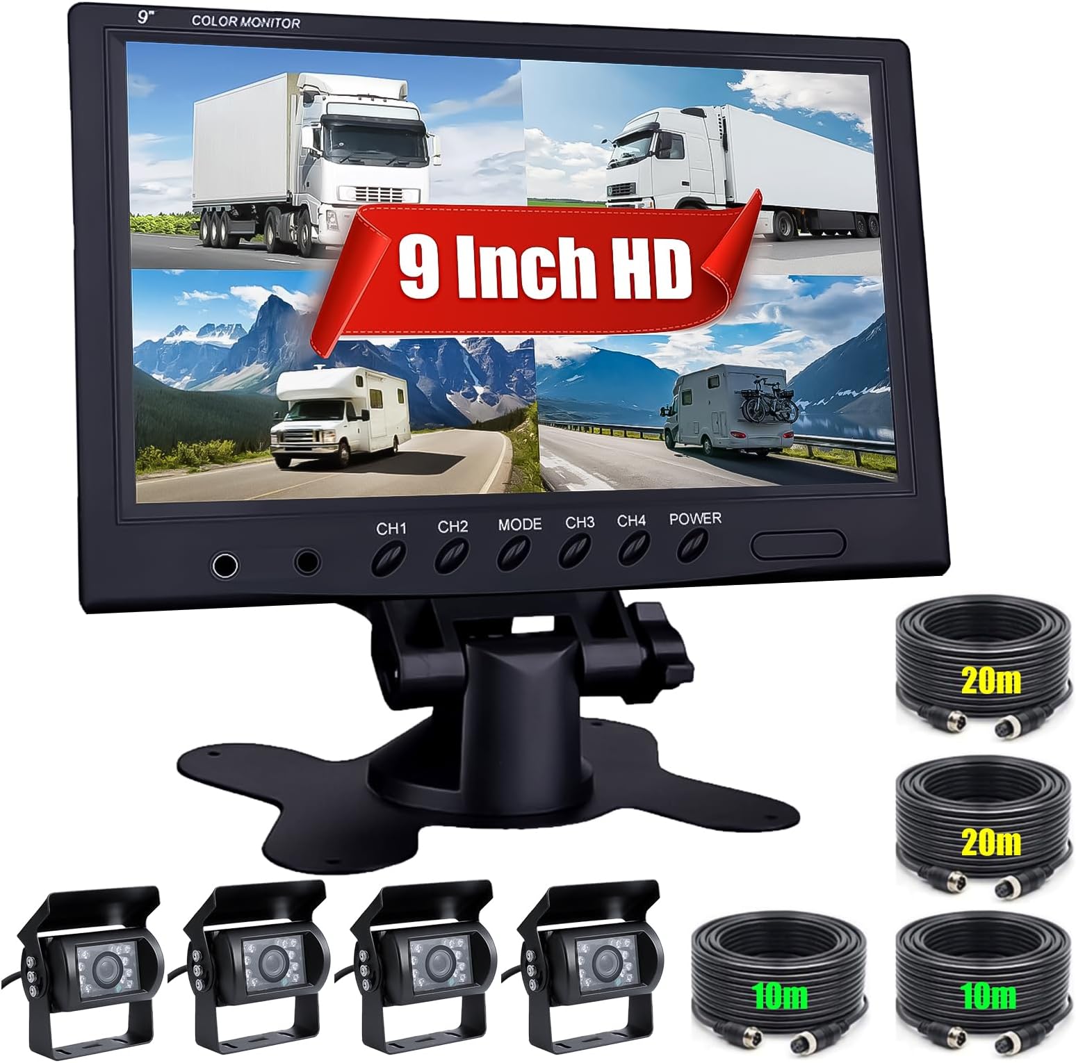 4 Cameras + 9'' Monitor 4-split Screen