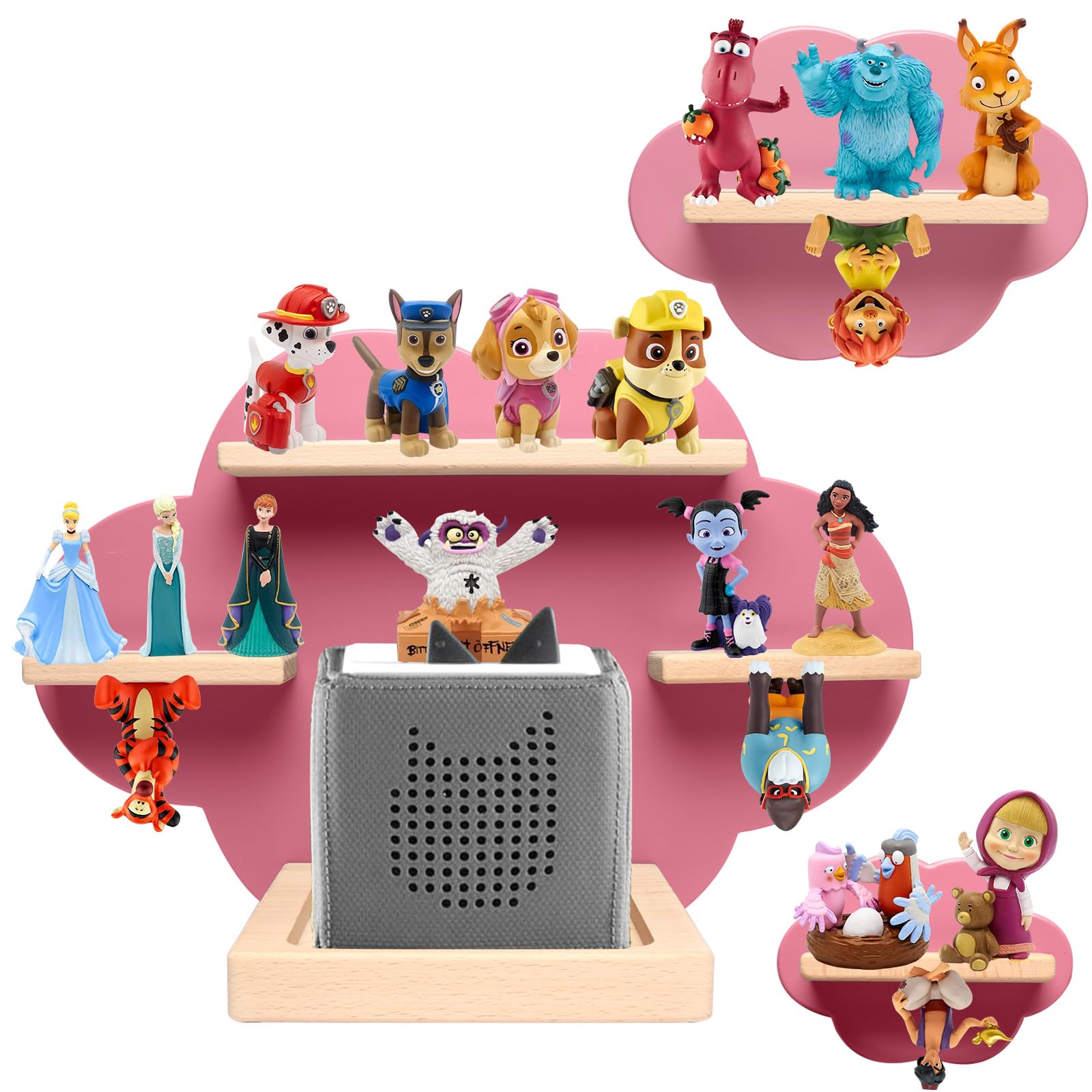 OPERMAXER for TonieBox and for Tonie Shelf Cloud, Tonies Storage for Tonie Figures Characters, Floating Shelves Magnetic Wall Shelf for Children Play Room, Charging Station, Pink?3 Pcs?