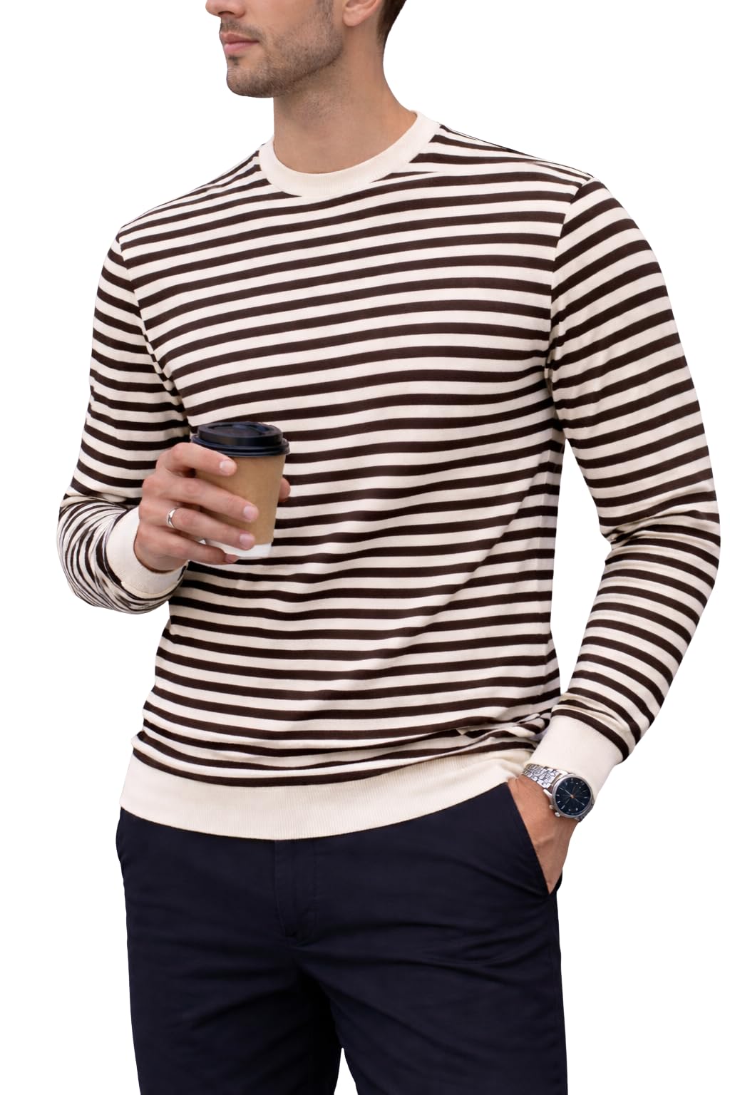 Men Cotton Striped T-Shirt|Regular Fit | Full Sleeve | Casual Round Neck Tee-BZ-125-image-43