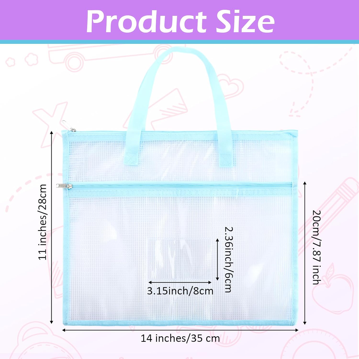 Clysee 5 Pcs Sewing Project Bags 14 x 11 Inch Quilting Needlepoint Craft Organizer Storage Bags with Handle Pocket Jumbo Sew Quilting Mesh for Knitting Stitching Crafter, 5 Colors(Macaron)