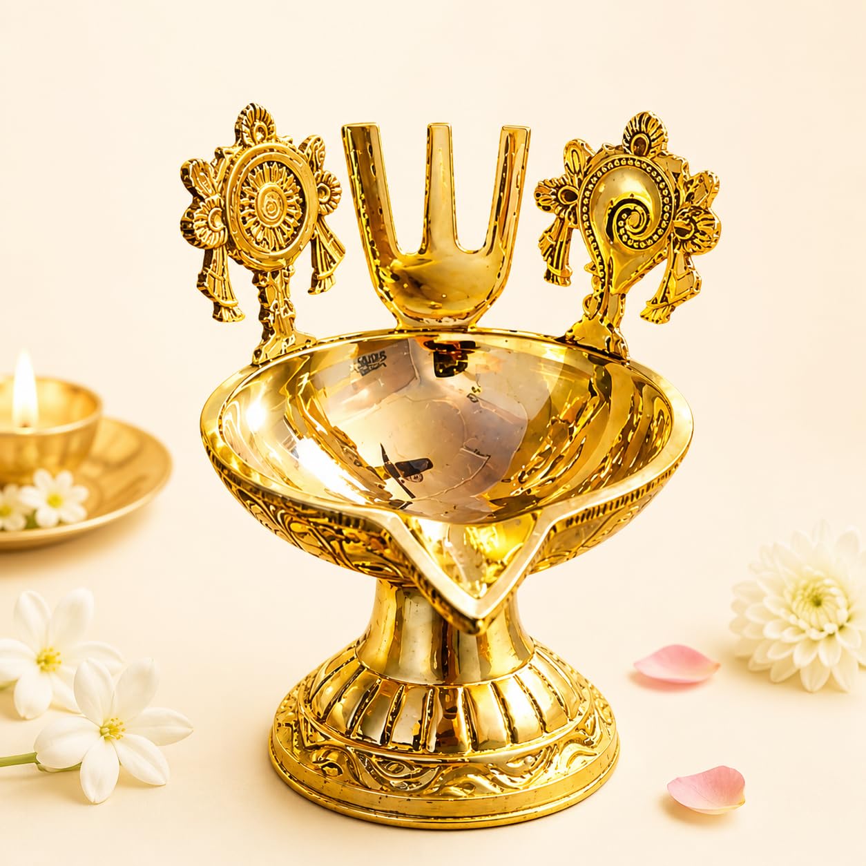 Narayan bhaktiᵀᴹ shankh Chakra Tilak, Diya for puja deepam kundulu jyot Diwali Decoration for Home Decor, Diya pyali Stand for mandir/Office/Festive Gifts(W: 2.5" H: 3.5"|| Weight:165gm) (Pack of 1)-picture-12