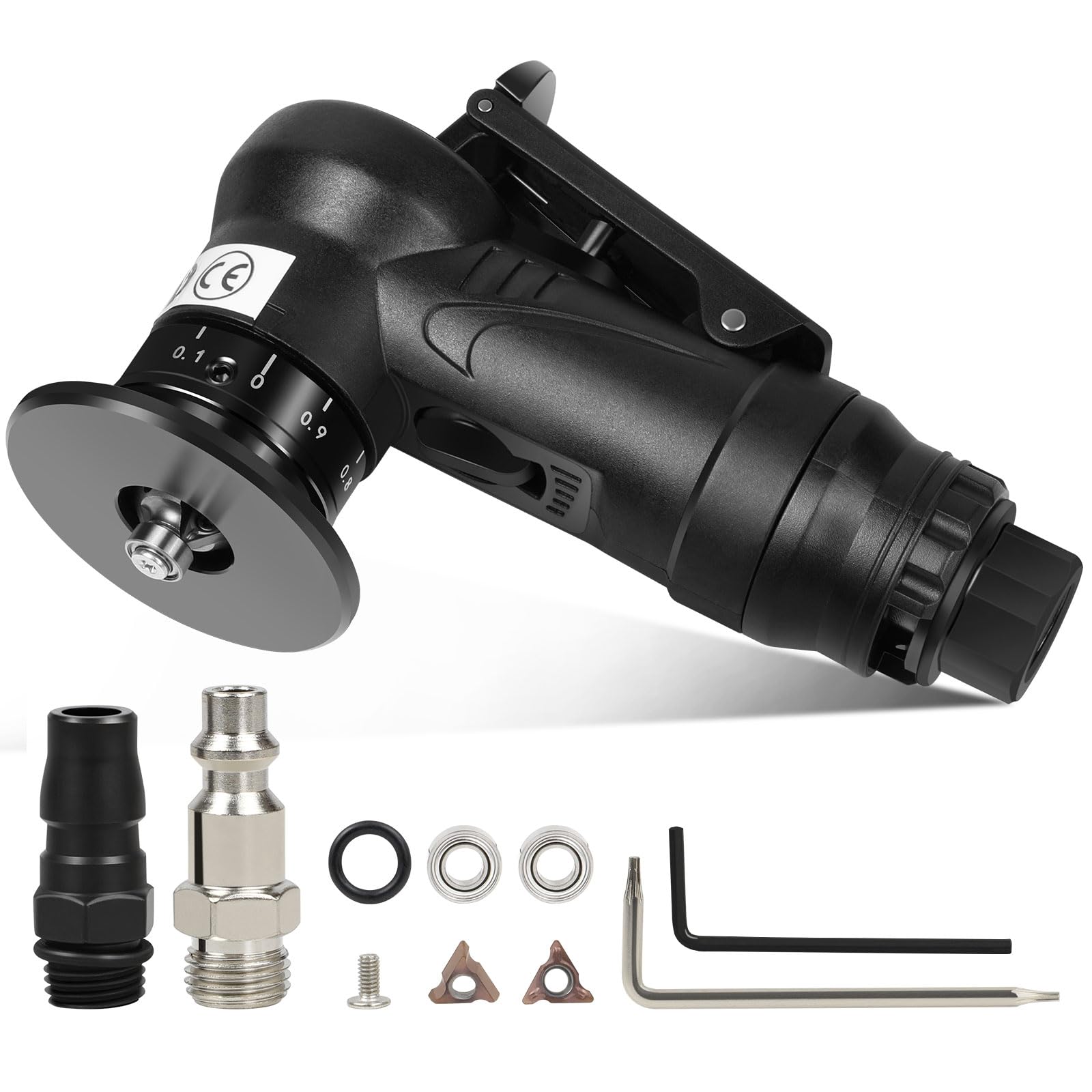 HPEVA Mini Pneumatic Chamfering Machine,Chamfering Tool for Metal,28000rpm C0-C1 Handheld 45 Degree Arc Air Beveling Machine with 1/4 Inch Air Inlet for T,Chamfer Deburring (Black)