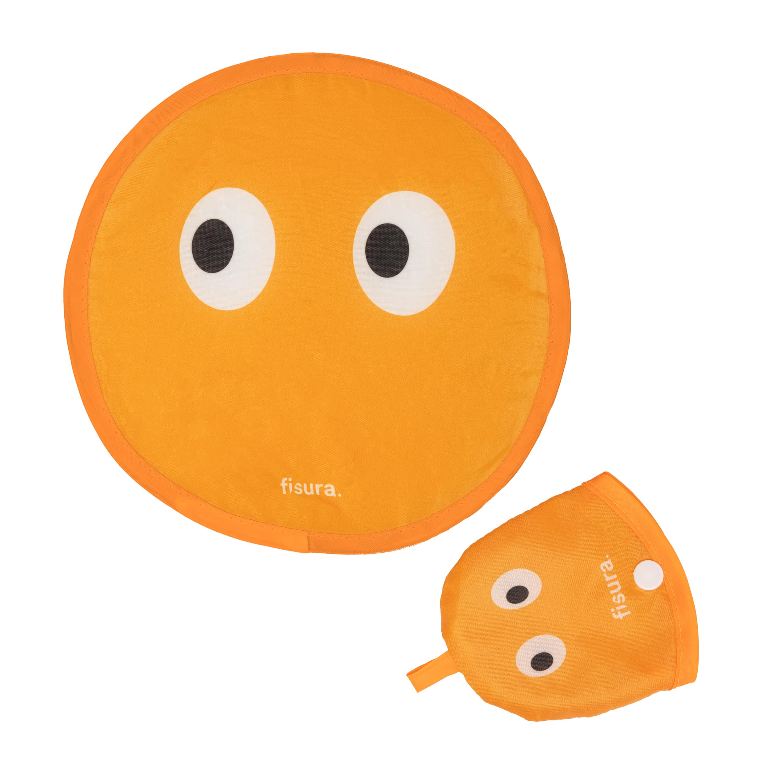 Fisura – Round Folding Fan Eyes. Original Handheld Folding Fan. Fun Orange Frisbee. 1 Unit. Portable Gift for Parties. 20 cm.