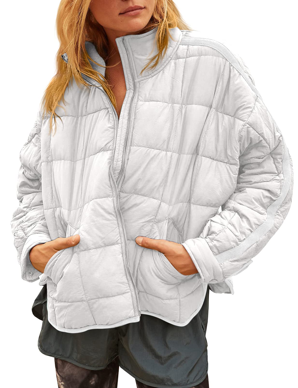 GeGekoko Giacca invernale leggera da donna Packbar, oversize, trapuntata corta, con chiusura lampo, impermeabile