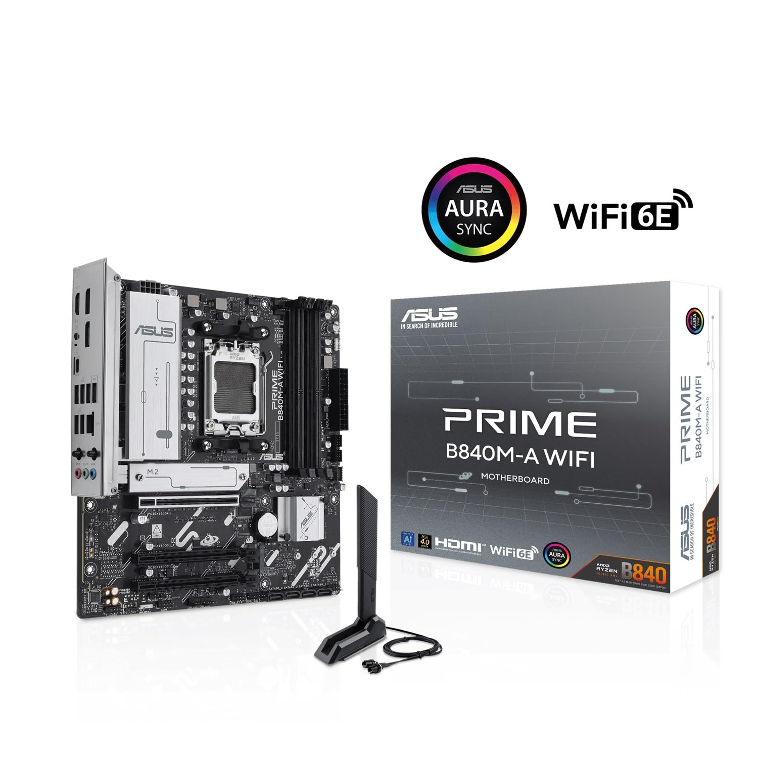 ASUS PRIME B840M-A WiFi, Scheda Madre AMD mATX, Slot DDR5, PCIe 4.0 Ready, 3 slot M.2, WiFi 6E, Ethernet Realtek 2,5 GB, DisplayPort, HDMI, USB-C da 5 Gbps Fronte e Retro, BIOS Flashback e Aura Sync