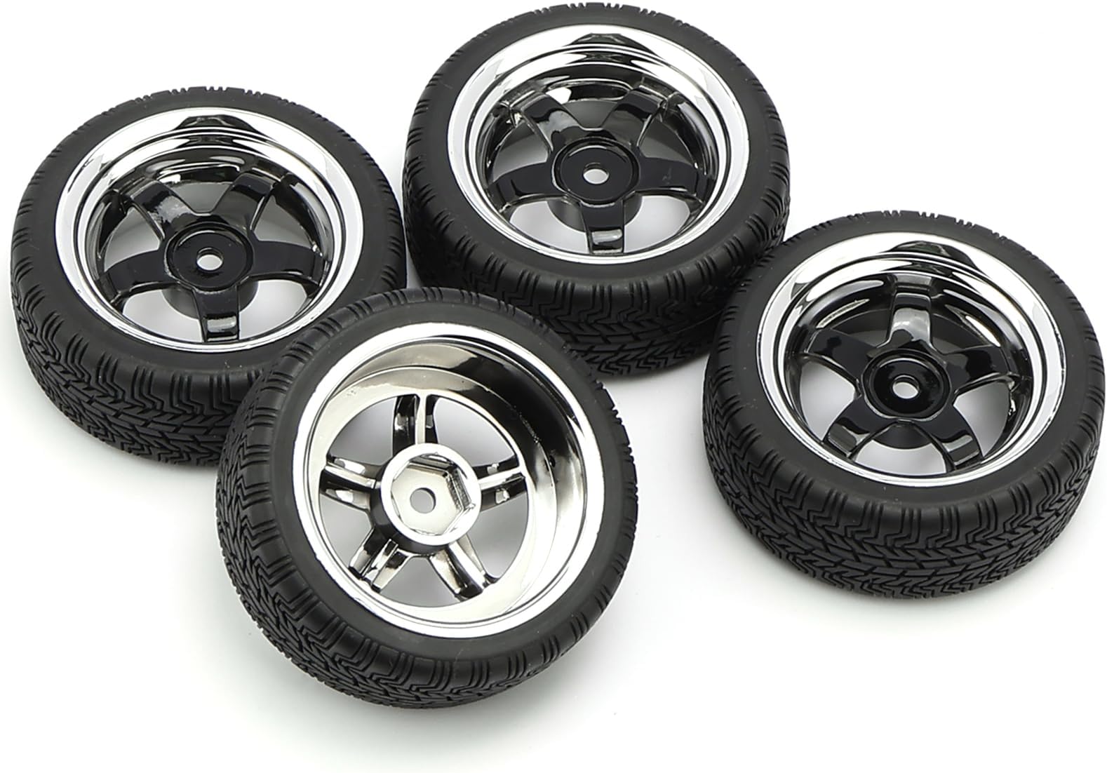 4 Pcs Black 1/10 Scale Off Road Car RC Tyre Tires Plating Wheels 5 Spoke for HSP HPI Racing Car