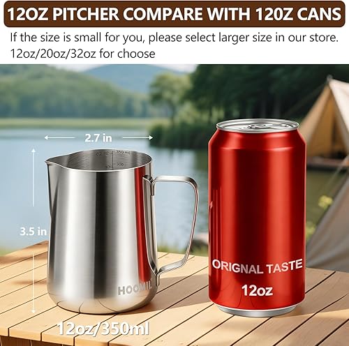 Miniatura 3 de HOOMIL Jarra de espuma de leche, jarra de acero inoxidable de 12 oz/20 oz/32 onzas, jarra de vaporizador de leche para máquina de espresso, café