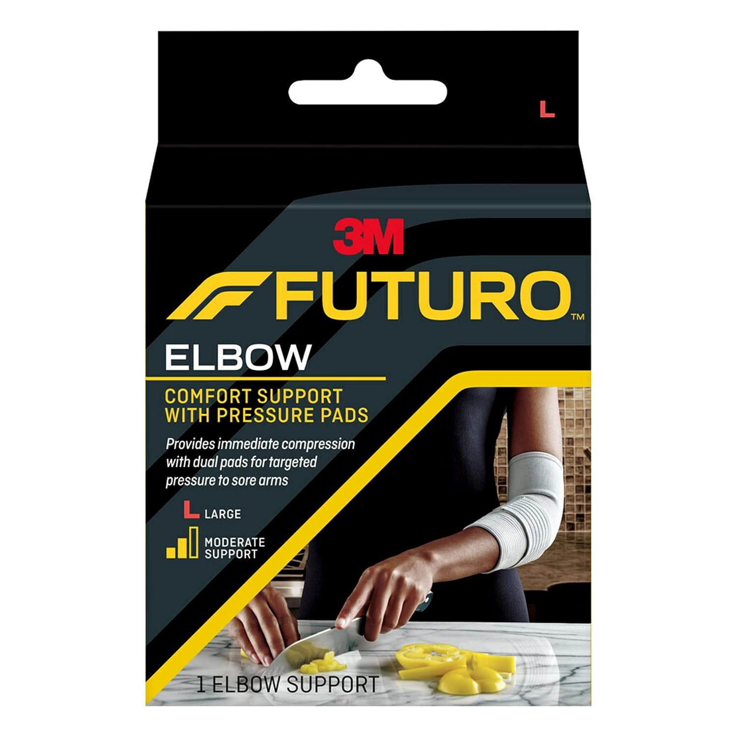 FUTURO Comfort Elbow with Pressure Pads, Easy-to-Use Comfort Straps for Personalized Adjustment, Large