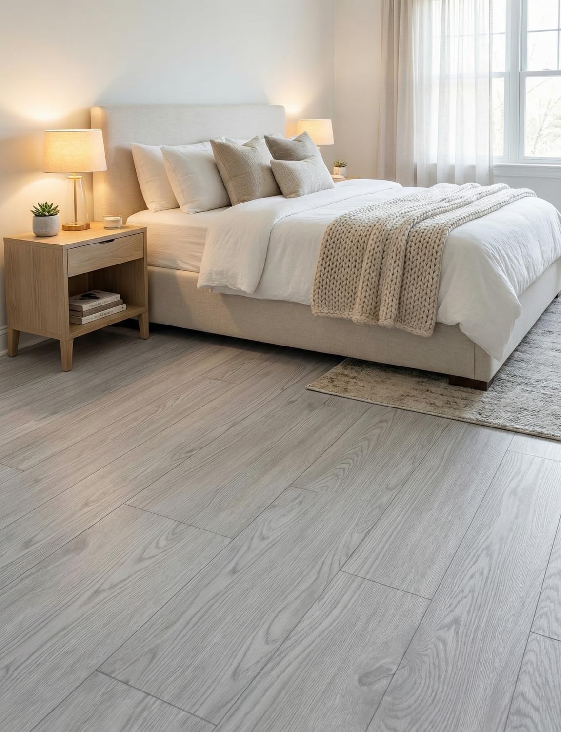 2 Rolls 15.7''x10FT Peel and Stick Vinyl Flooring Roll FOGZUVR: 25.73 Sq.ft Self-Adhesive Wood Grain Peel and Stick Floor Tiles Waterproof for Living Room, Bedroom, Bathroom & Kitchen(Paleish Grey‌)