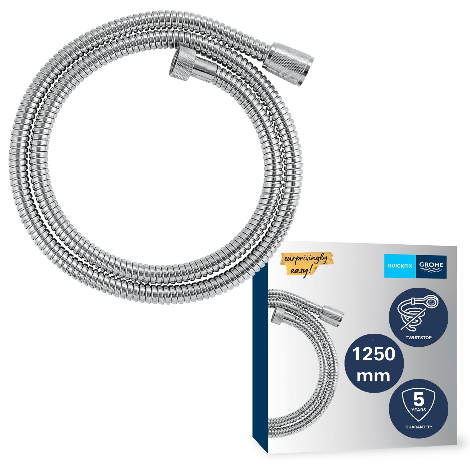 GROHE Vitalioflex, Duschschlauch aus Metall 1,25m (flexibler knickfester Brauseschlauch für die Dusche, druckbeständig, universaler Anschluss, keine Dichtungsringe notwendig), chrom, 22106000