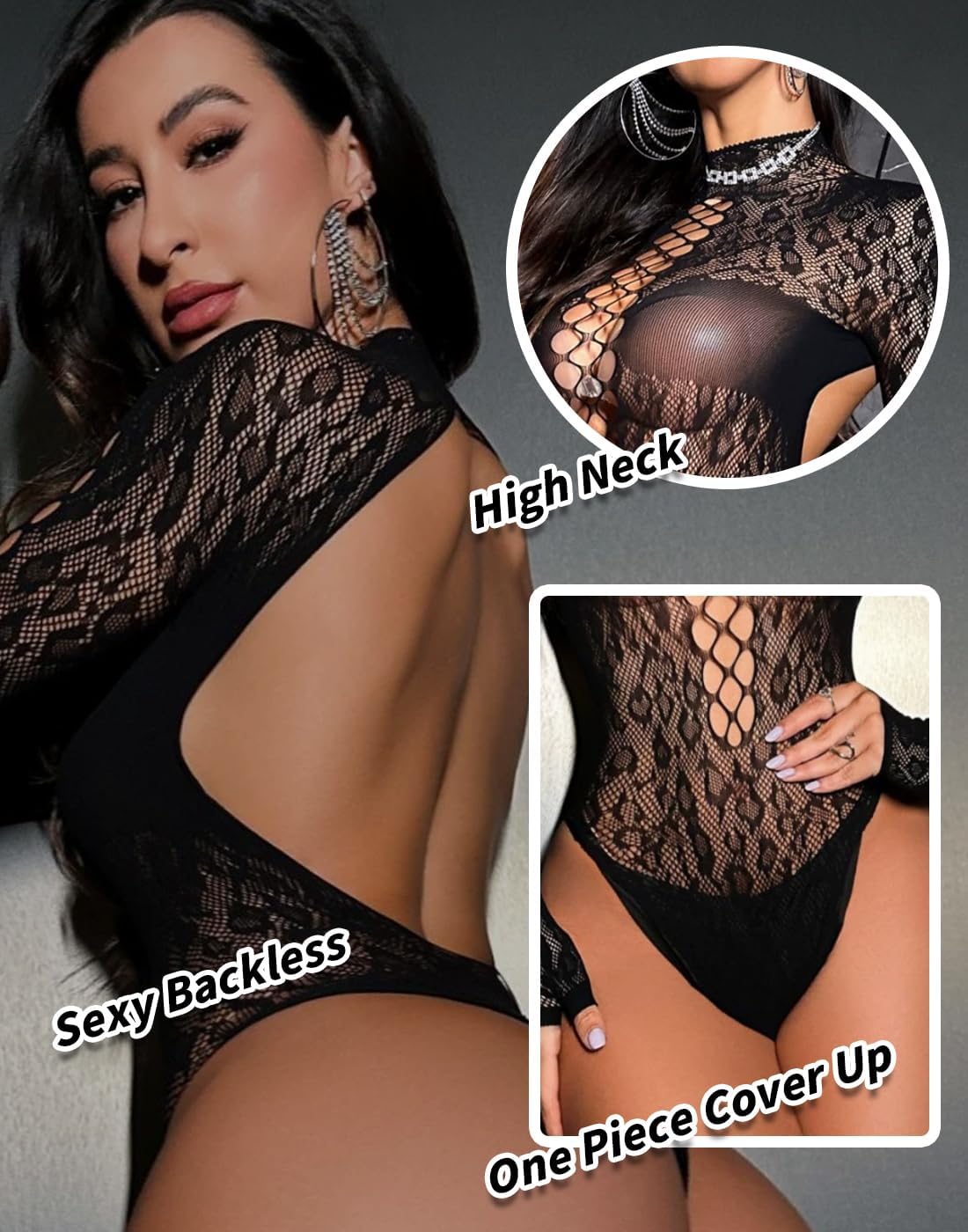Womens Bodysuit Leopard Mesh Teddy Sheer Top Body Stockings Rave Outfits - Image 2