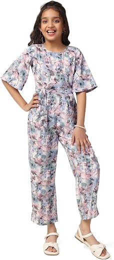 Fashion Dream Girl's Ankle Length All-Over Printed Jumpsuit|Jump Suit for Girls|Jumpsuits|Western Dresses for Girls|Girls ...