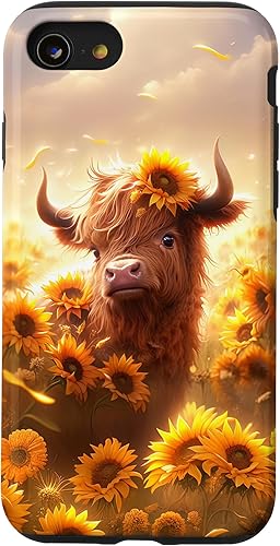Miniatura 43 de Funda para iPhone 12 mini con diseño de vaca escocesa de las tierras altas y girasoles