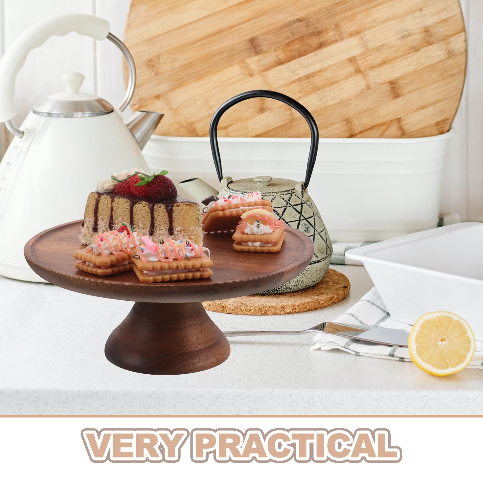 Alzata per torte in legno di acacia: vassoio rotondo con piede per biscotti, cupcake e antipasti, elegante espositore da tavolo per matrimoni e feste