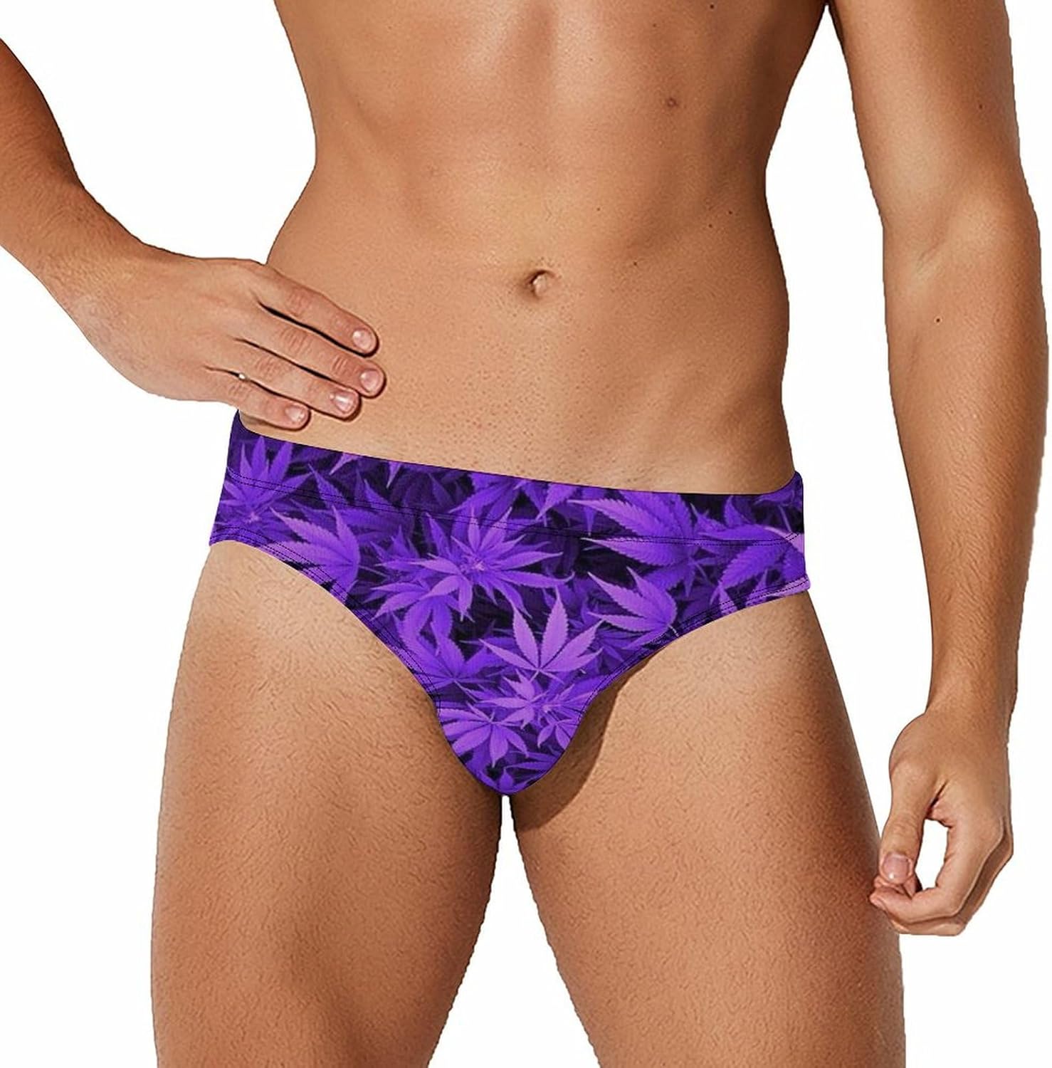 Purple Pot Leaf Weed Men's Low Rise Swim Briefs Sexy Bikini Swimsuit Beach Swimwear