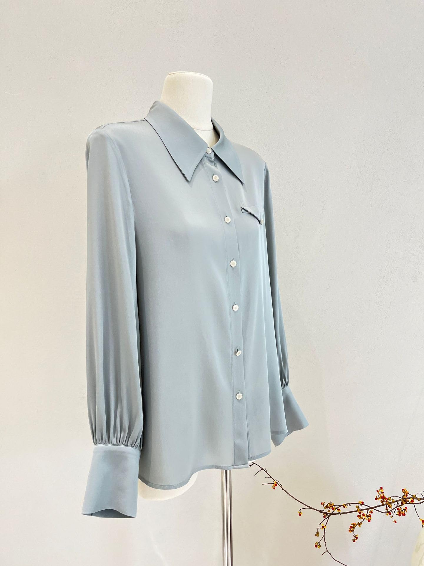 Donna Blusa da Ufficio in Seta Cr锚pe Stretch